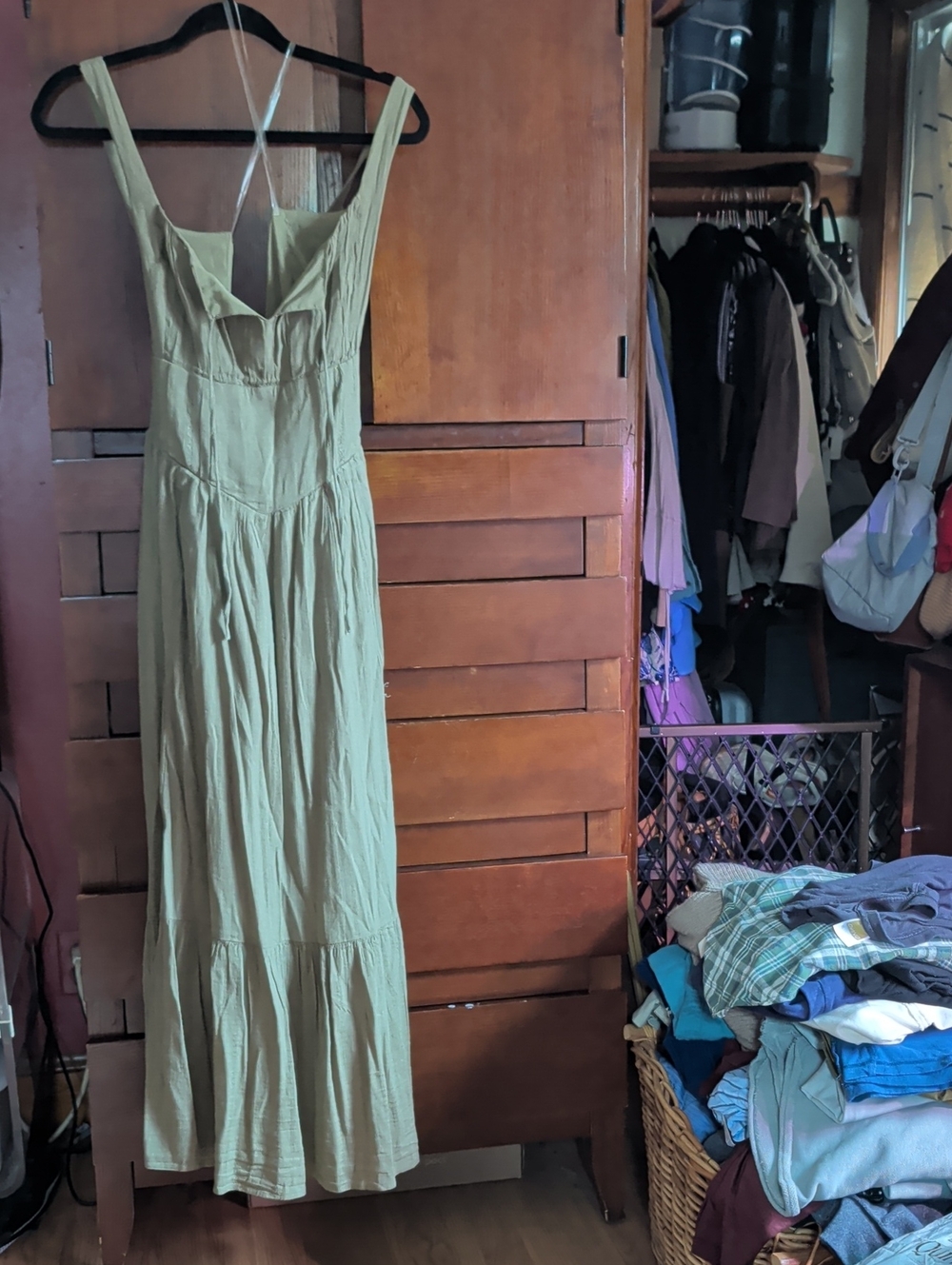American Eagle Outfitters Olive Maxi Dress with Scoop Neck